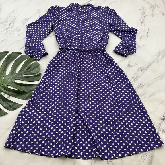Jonathan Martin Womens Vintage 80s Midi Shirt Dress Size 13/14 Purple Floral - Picture 8 of 11